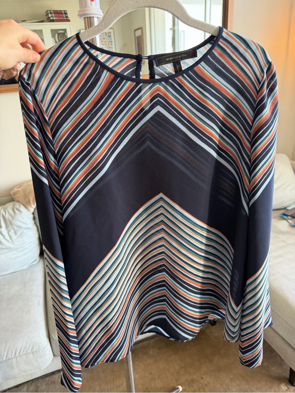 BCBGMaxAzria Navy Multi-Stripe Long-Sleeve Blouse